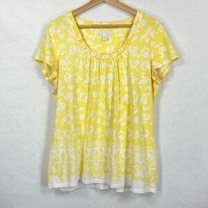 Charter Club Short Sleeve T-Shirt Floral Sunny Yellow Grandma Summer Beach XL